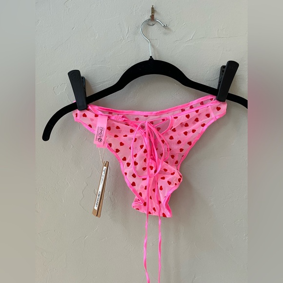 💕SKIMS NOVELTY INTIMATES LACE UP BIKINI PANTY PINK HEART PRINT XS - Picture 6 of 6